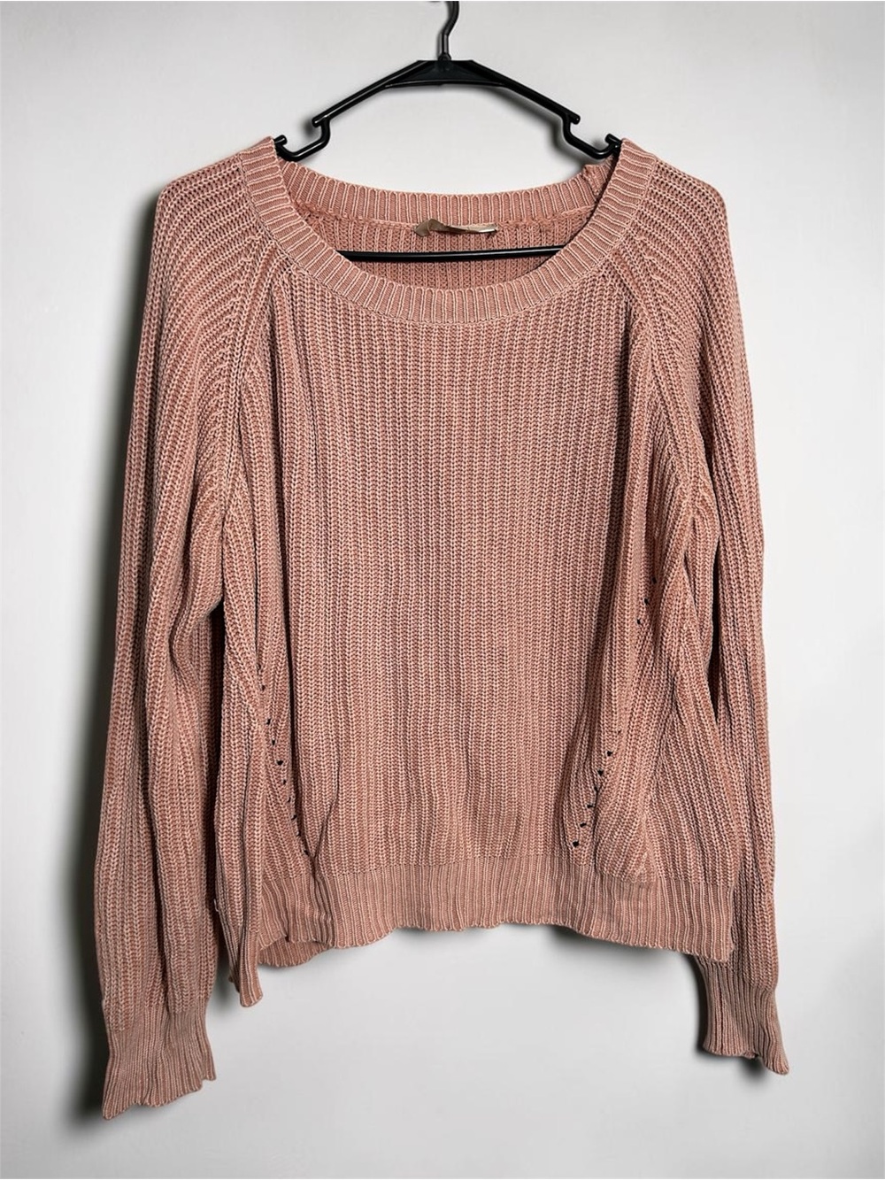 Philosophy Pink Chunky Knit Crewneck Sweater Pointelle Side Detail Large